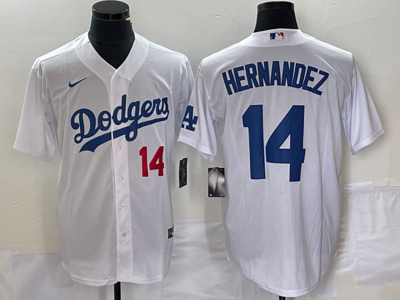 Men Los Angeles Dodgers #14 Hernandez White Nike Game 2023 MLB Jersey